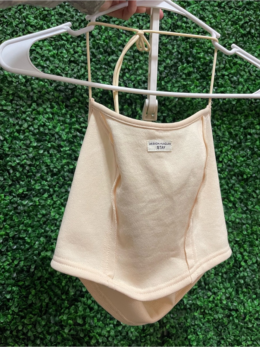 Cream Halter Crop Top with Subtle Logo